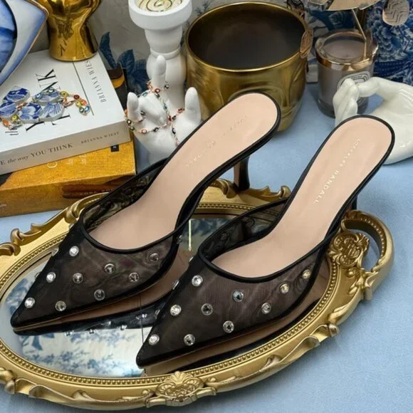 🆕 LOEFFLER RANDALL 🧿 NWOT Paloma Mesh Mid-Heel Mules, Black/Clear, Sz 9 - Picture 9 of 16